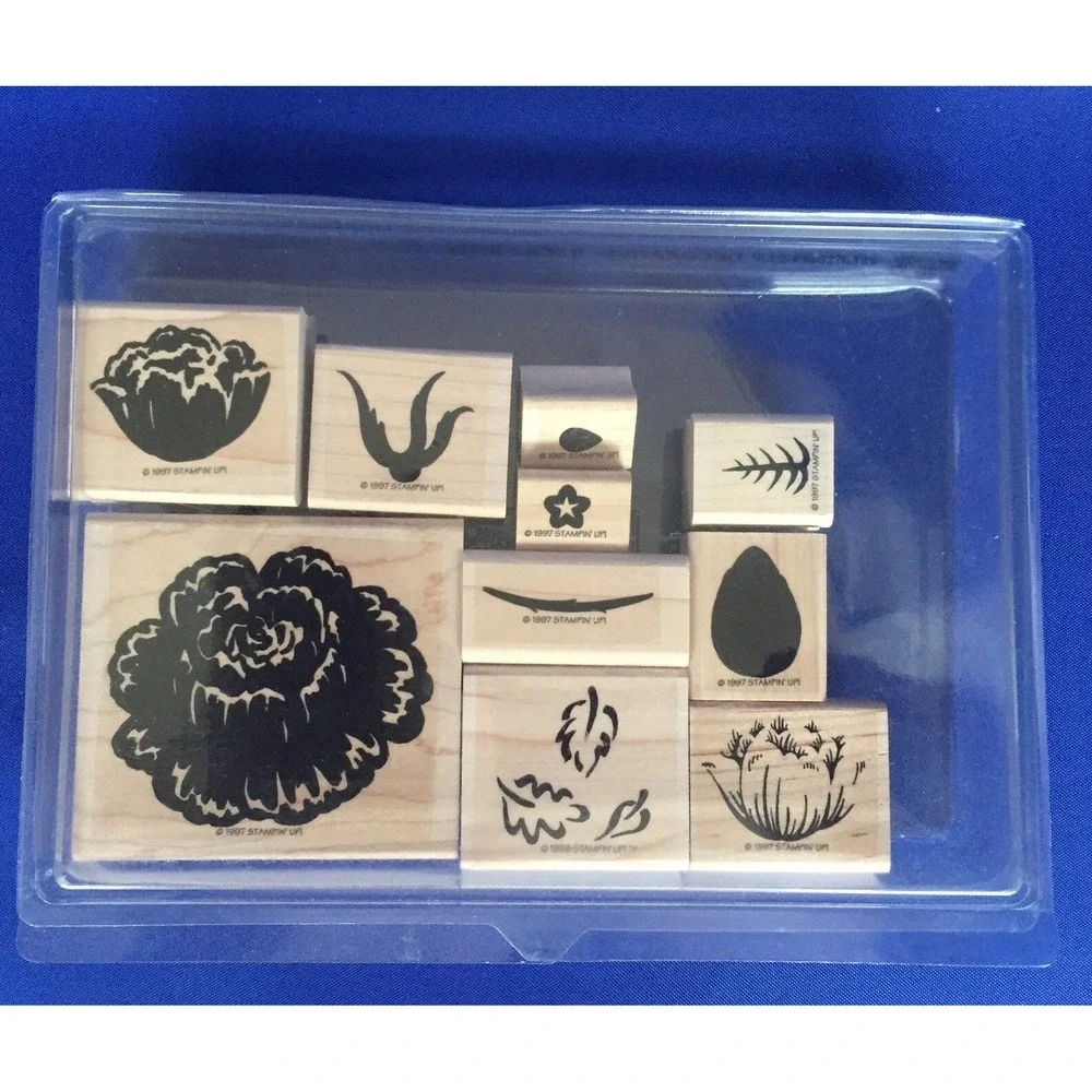 Stampin Up Rubber Stamps Wood Floral Regal Rose Definitely Decorative‎ 10pc Set